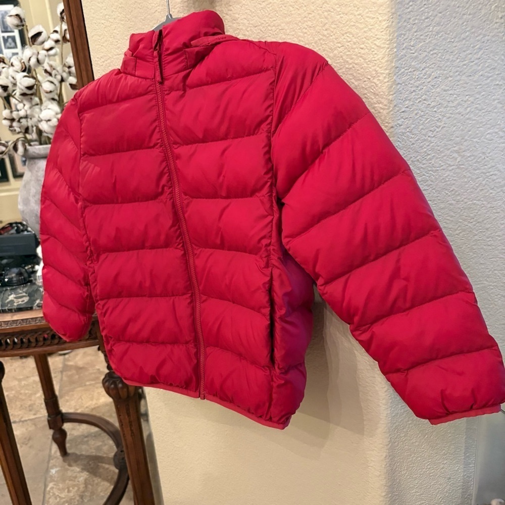 UNIQLO Red Kids Hoodie Puffer Zipped Jacket Size 7-8 Years-Unisex - Picture 2 of 7